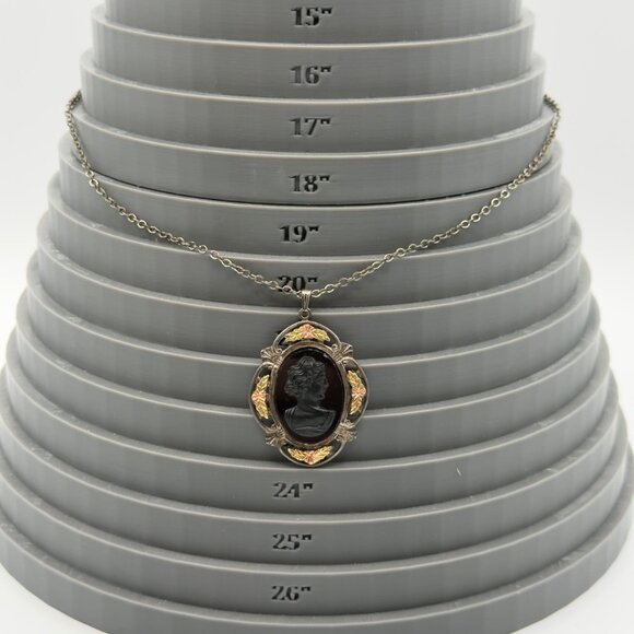 Vintage LS Peterson Sterling 12K GF Mourning Pendant Necklace 18"L - Picture 6 of 14